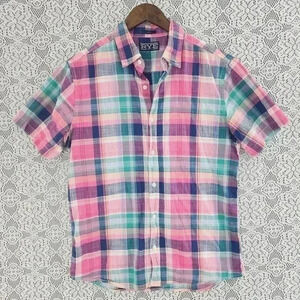 RYE Cotton plaid button down short sleeve men's shirt M